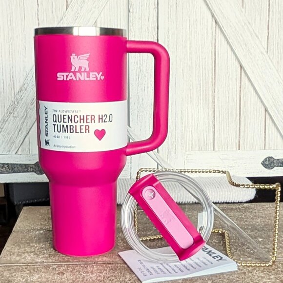 NWT Stanley Valentine’s Day Cosmo Pink 40oz Tumbler + Custom Bow/Boot 🎈💕 - Picture 3 of 11